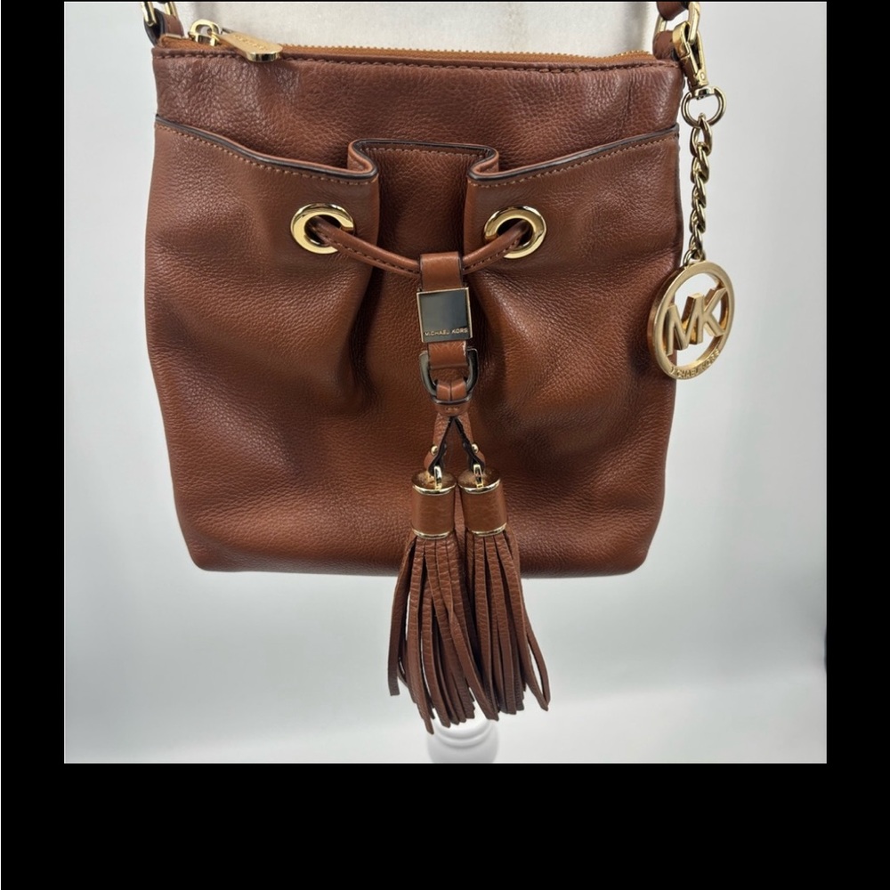 Michael Kors Camden Pebbled Leather Crossbody Bag, Gold-tone Hardware & Tassels